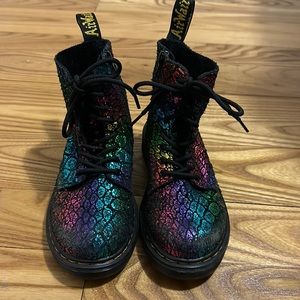 Girls rainbow metallic snake print Dr. Martens